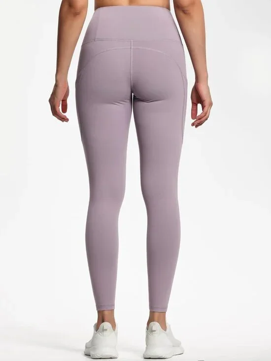 Women's Grey Purple Heather Thick High Waist Tummy Control Workout Yoga Leggings - Picture 5 of 7